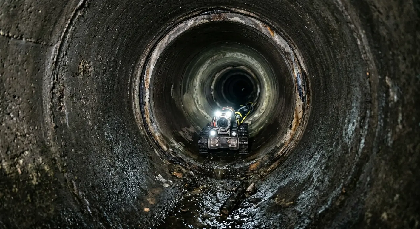 Robotic sewer camera inspecting pipe interior for Drain Snake Service in Ash